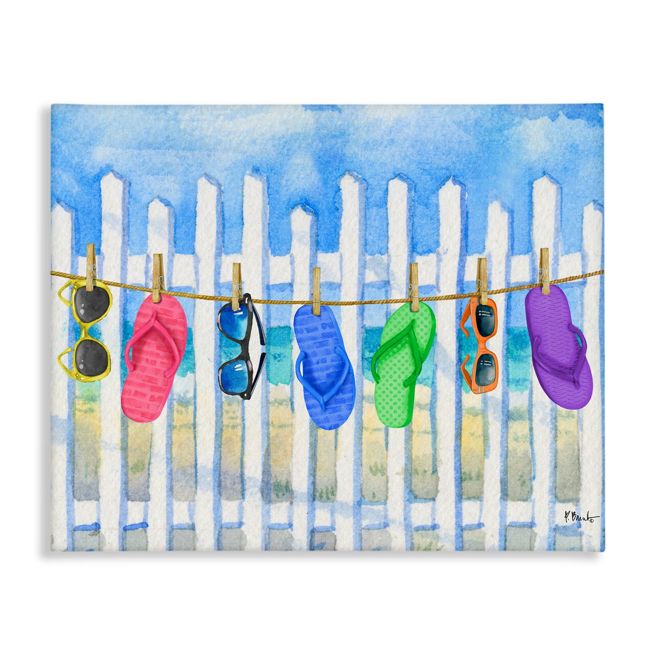 Stupell Industries Summer Clothesline with Flip Flops Canvas, design by Paul Brent